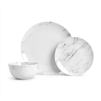 12 조각 회색과 흰색 대리석 디너 세트